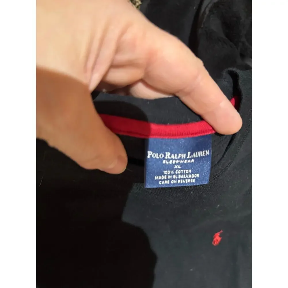 Ralph Lauren xl black all cotton waffle weave sleep shirt long underwear euc